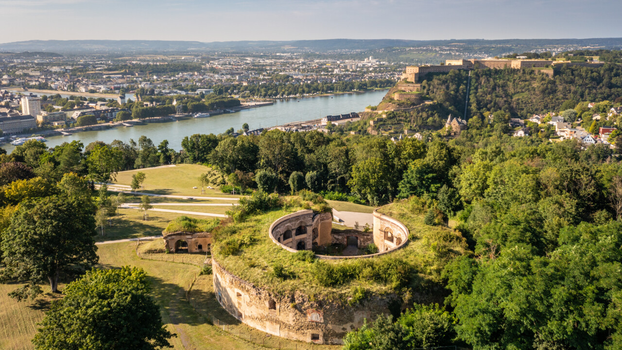 Luftaufnahme Fort Asterstein und Festung Ehrenbreitstein © Dominik Ketz | Rheinland-Pfalz Tourismus GmbH